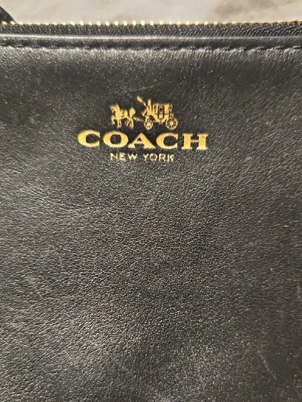 Coach Black Leather Wristlet with Gold Hardware